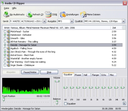 Audio CD Ripper 3.0 digitalisiert Musik-CDs und bringt sie flott auf den Rechner.