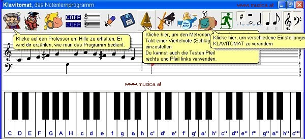 Funktionsumfang von Klavitomat, dem Notenlesen-Lernprogramm